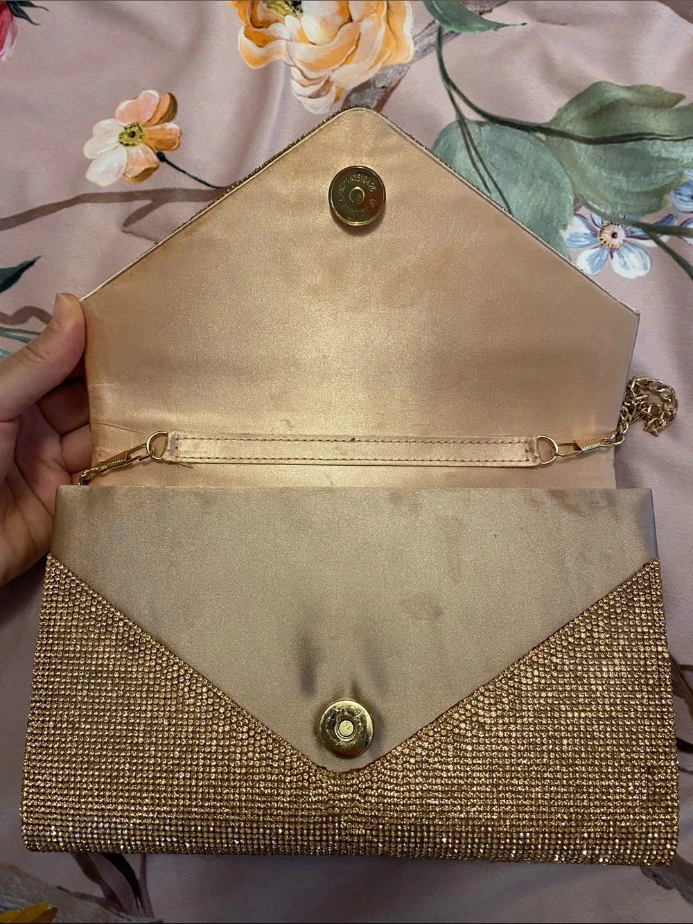 Aldo Gold Sparkle Chain Strap Clutch